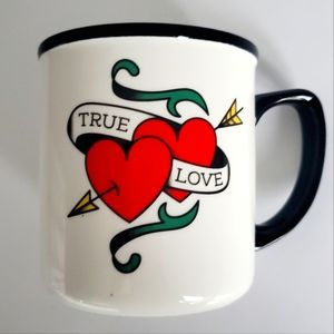 TRUE LOVE Tattoo Mug Black & White & Red Cupid Sweethearts Roses Coffee Date